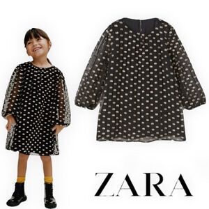 ZARA Kids | Black | CONTRAST DOTTED MESH DRESS